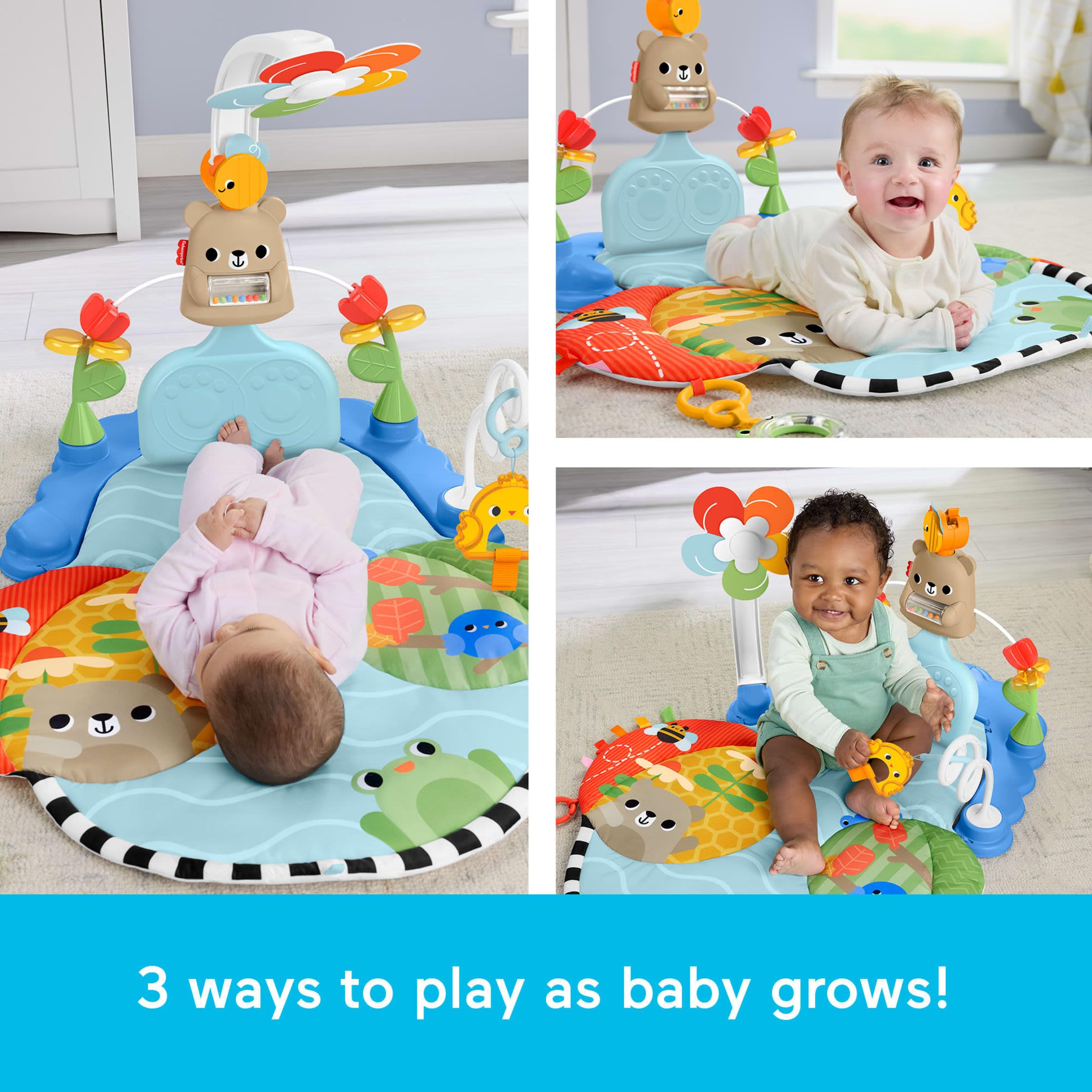 Fisher-Price Alfombrilla de Juego para bebés 3 en 1 pataditas y balanceo, Juguete de Actividades sensoriales para el Desarrollo de bebés recién Nacidos, a Partir de 0 Meses, JMT98