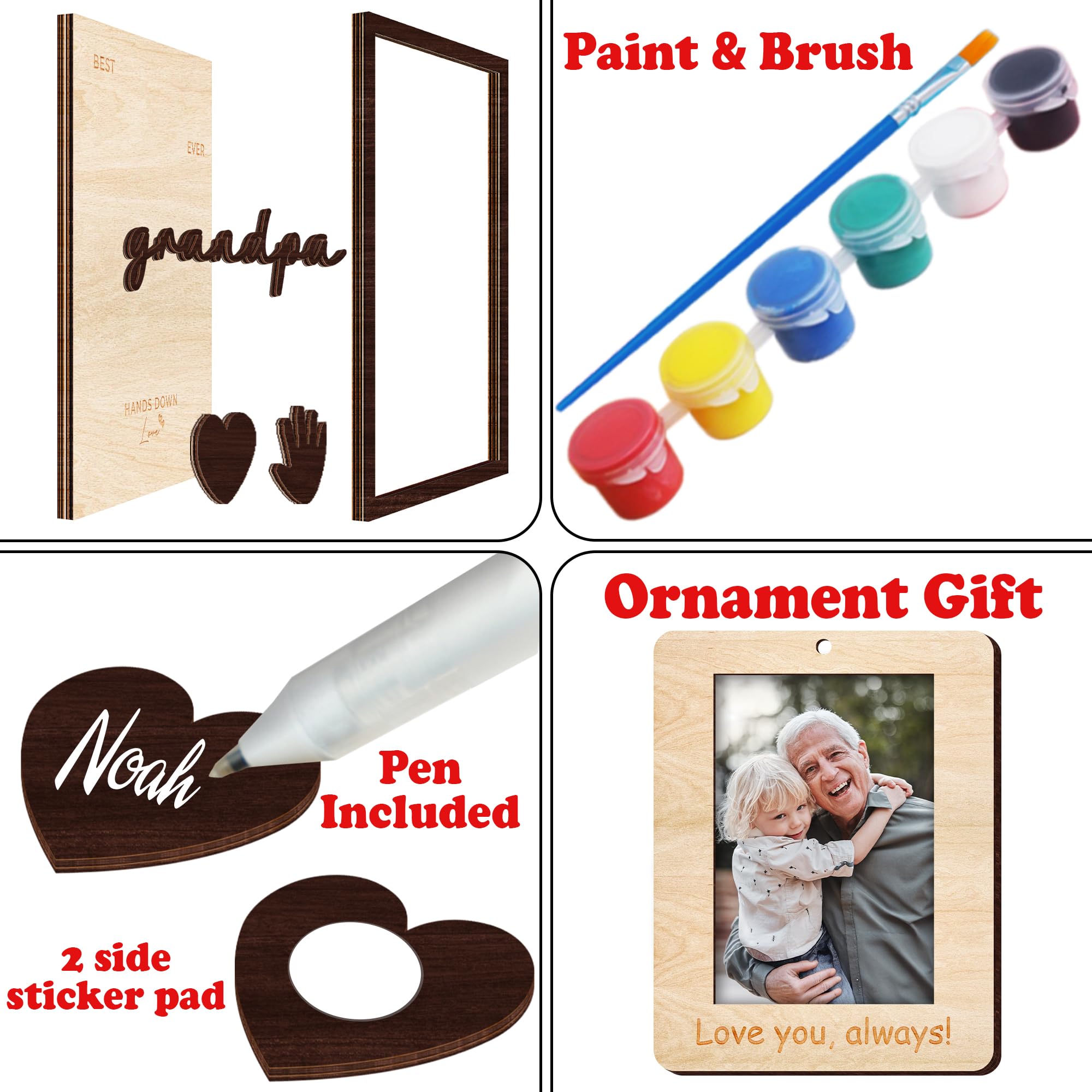 10" Hands Down Best Grandpa Ever DIY Handprint Kids Gifts Frame with Paints, Grandpa Crafts from Grandkids Family Keepsake Plaque Birthday Gift Father's Day for Pops, Papa HF610