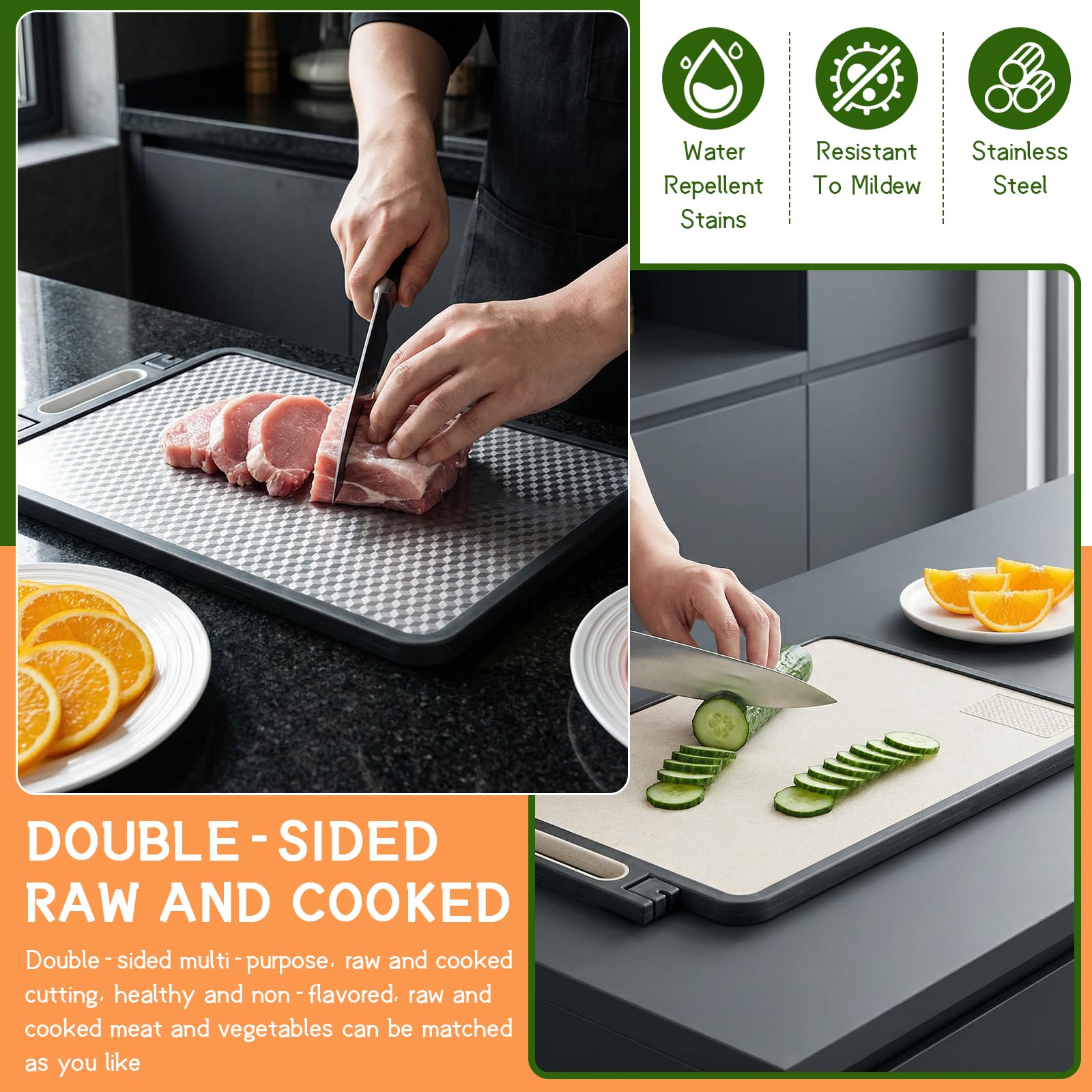 2 in 1 Tagliere Acciaio Inox Bifacciale, Tagliere da Cucina Professionale, Tagliere per la Cucina, Tagliere in Acciaio Inox Alimentare per Carne/Frutta/Verdura - 45 x 31 cm (B)