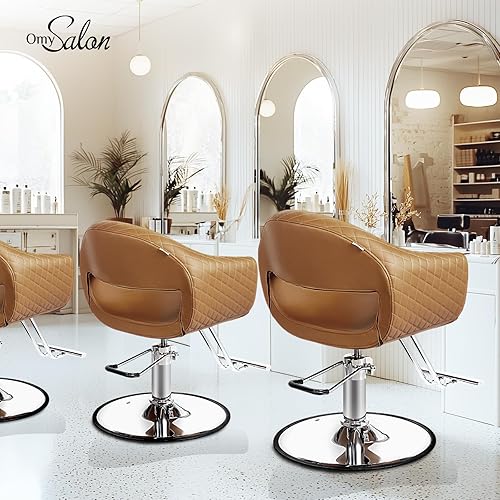 Vista 17 de OmySalon Sillas de peluquería para peluquería silla de estilo negro dorado, silla de salón para estilista, Bomba hidráulica resistente, 360° Oro