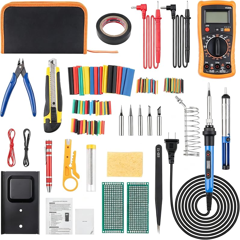 Multi-in-1 Soldering Iron Kit Temp 392℉-842℉ for Electronics DIY | 110V US Plug, 80W Soldering Iron, 5 Soldering Tips, 191-in-1, Soldering Iron Stand with Cleaning Sponge, Digita Multimeter