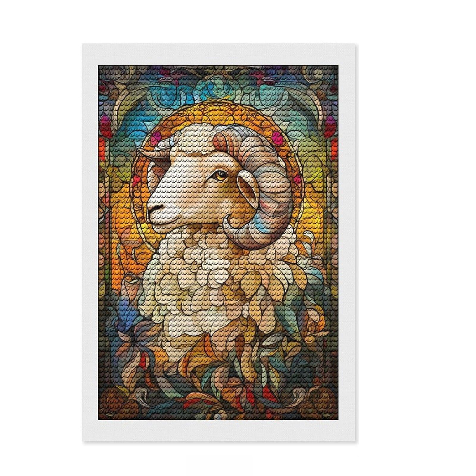 Junmoney Sheep Art Diamond Painting Canvas Set 8"x12", Nice Detail and Sparkle, Mindful Craft Activity, Boho Decor, Christmas Gift