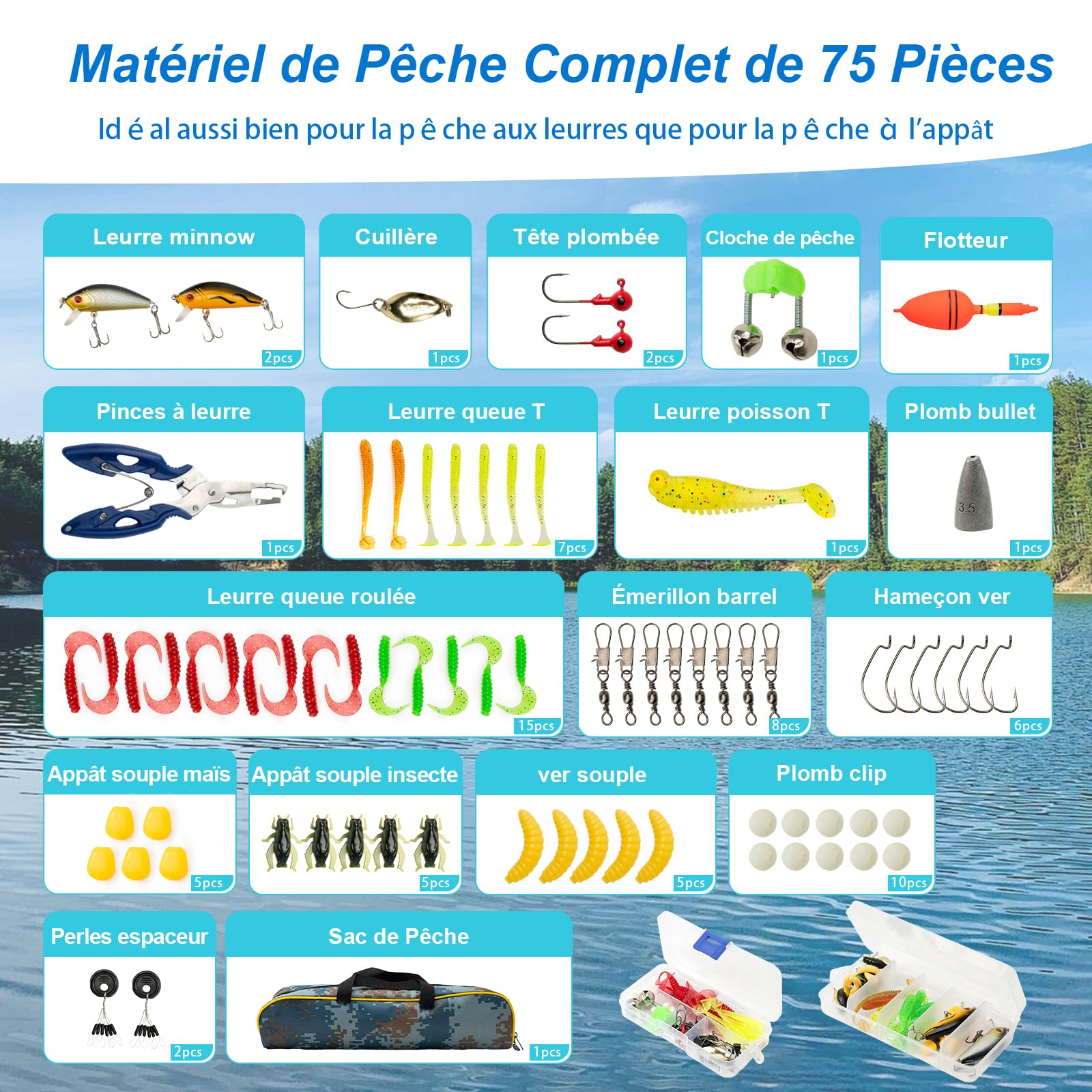Cannes à Pêche Enfants Télescopiques 1,8m Kit Complet Débutants avec Moulinet 5,2:1 Leurres Sac de Transport Mer Lac