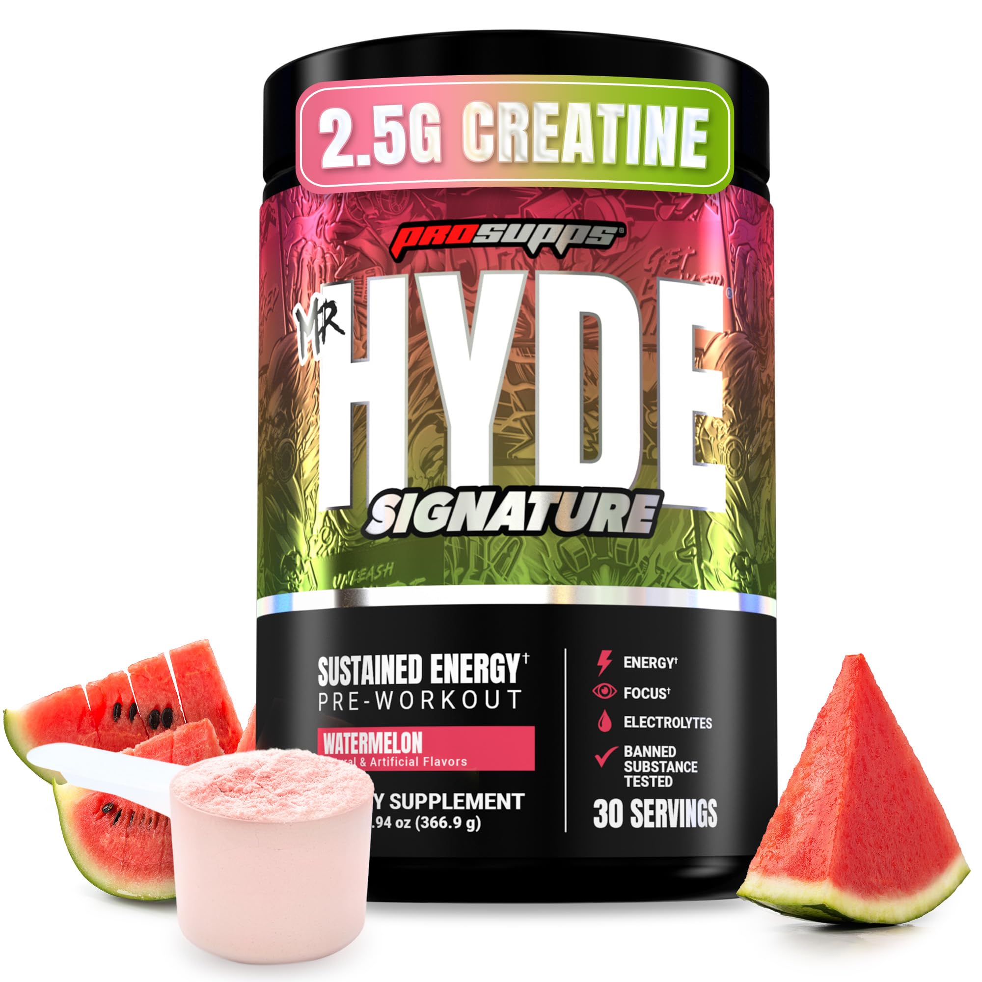Mr. Hyde Signature V2, Pre Workout Powder with Creatine, Beta Alanine & Caffeine - Performance, Energy & Hydration - Clean Fitness & Gym Supplements for Men & Women (Watermelon, 30 Servings)