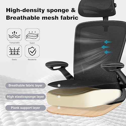 Vista 7 de Ergonomic Office Desk Chair Comfy, High Back Mesh Office Desk Chairs with Adjustable Lumbar Support, Headrest, Flip-up Armrests, Home Computer Chair