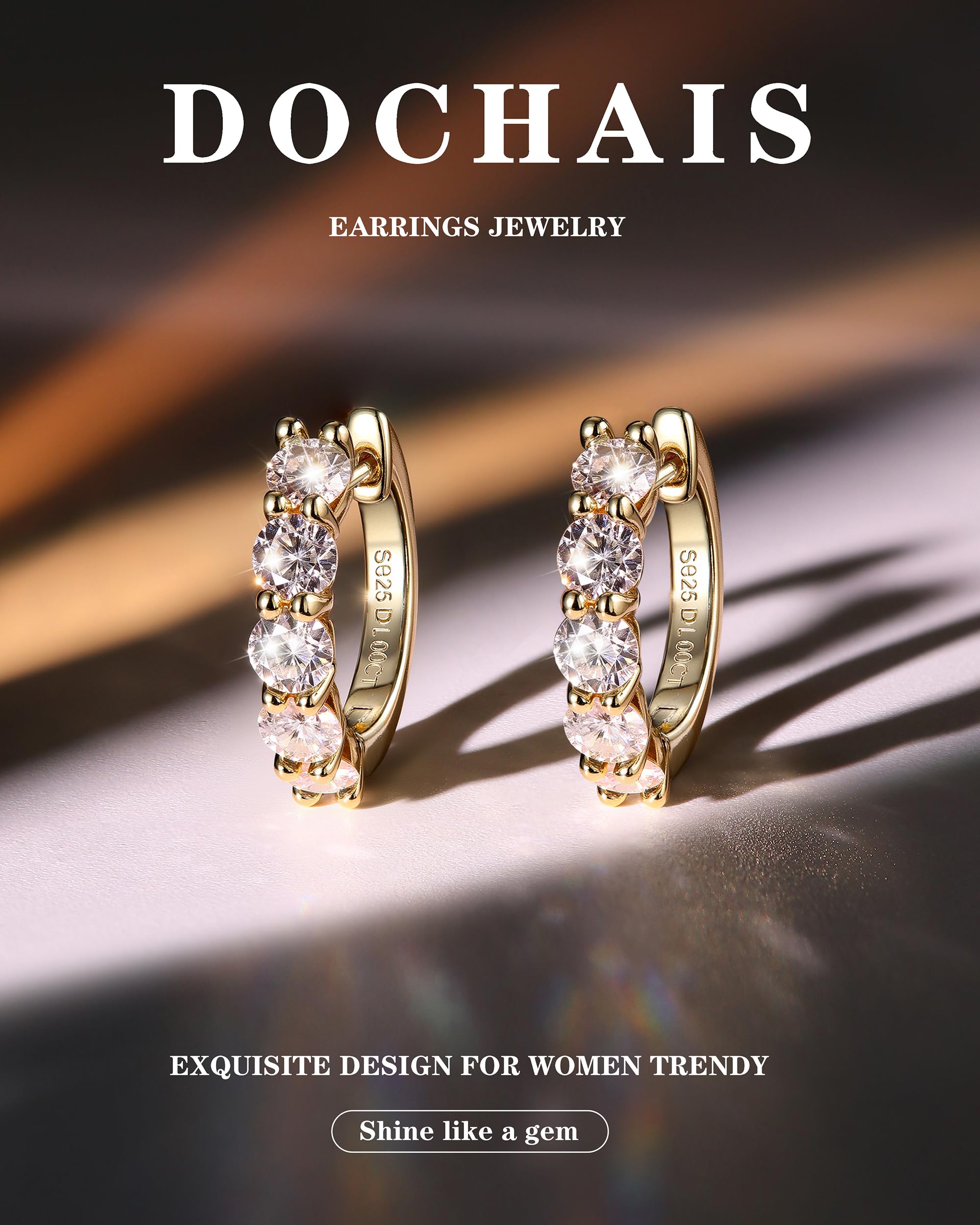 Dochais Moissanite - Orecchini da donna in argento Sterling 925