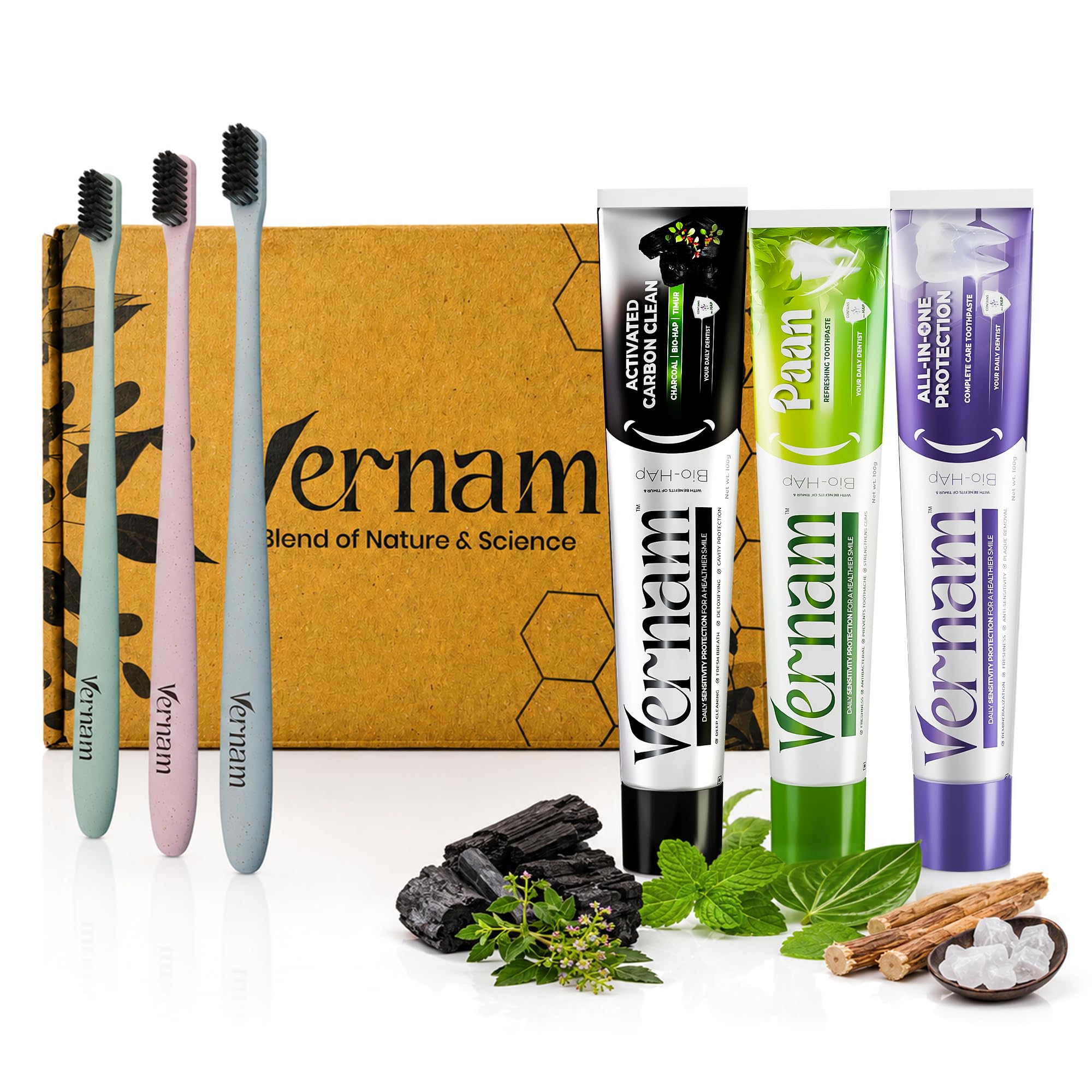 Vernam Family Pack (Charcoal, Paan, All-in-one) 100GM x 3 | 3 Wheat Straw Toothbrush Combo | Whitening | Freshness Toothpaste | Fluoride-Free | Stain Removal | For Smoking & Lifestyle Stains | Vegan-picture-27