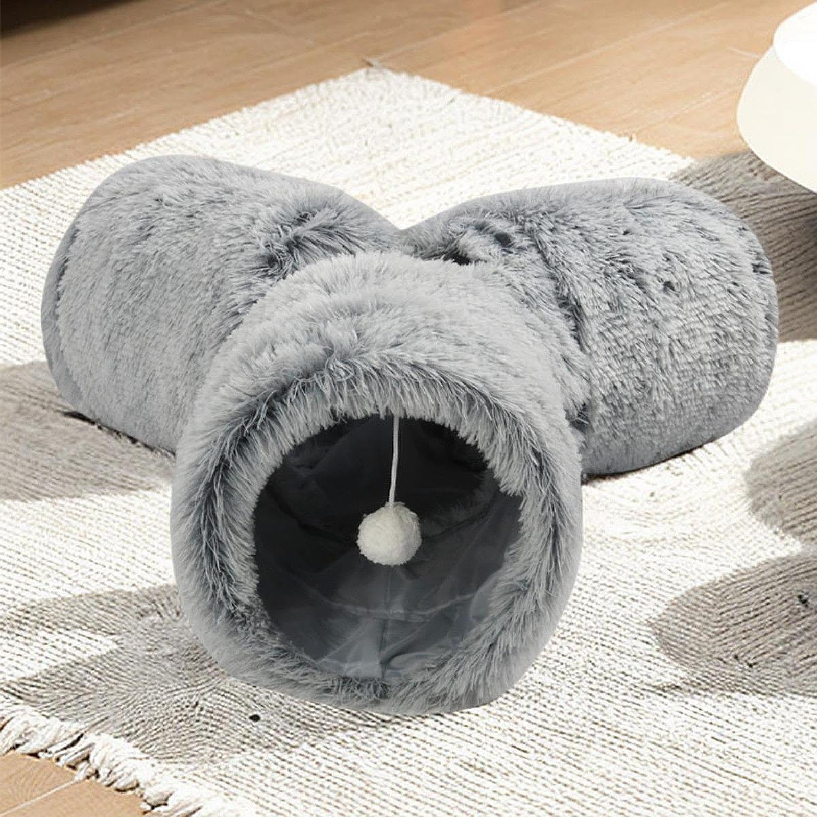 de Peluche para Gatos, Juguete para Mascotas, Práctico Y Portátil, 3 Vías, Túneles para Gatitos de Interior para Sala de Estar, Dormitorio, Casa, Gris