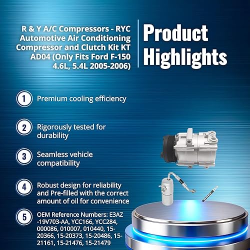 Miniatura 2 de RYC Compresor de aire acondicionado automotriz y kit de embrague KT AD04 (solo compatible con Ford F-150 4.6L, 5.4L 2005-2006)