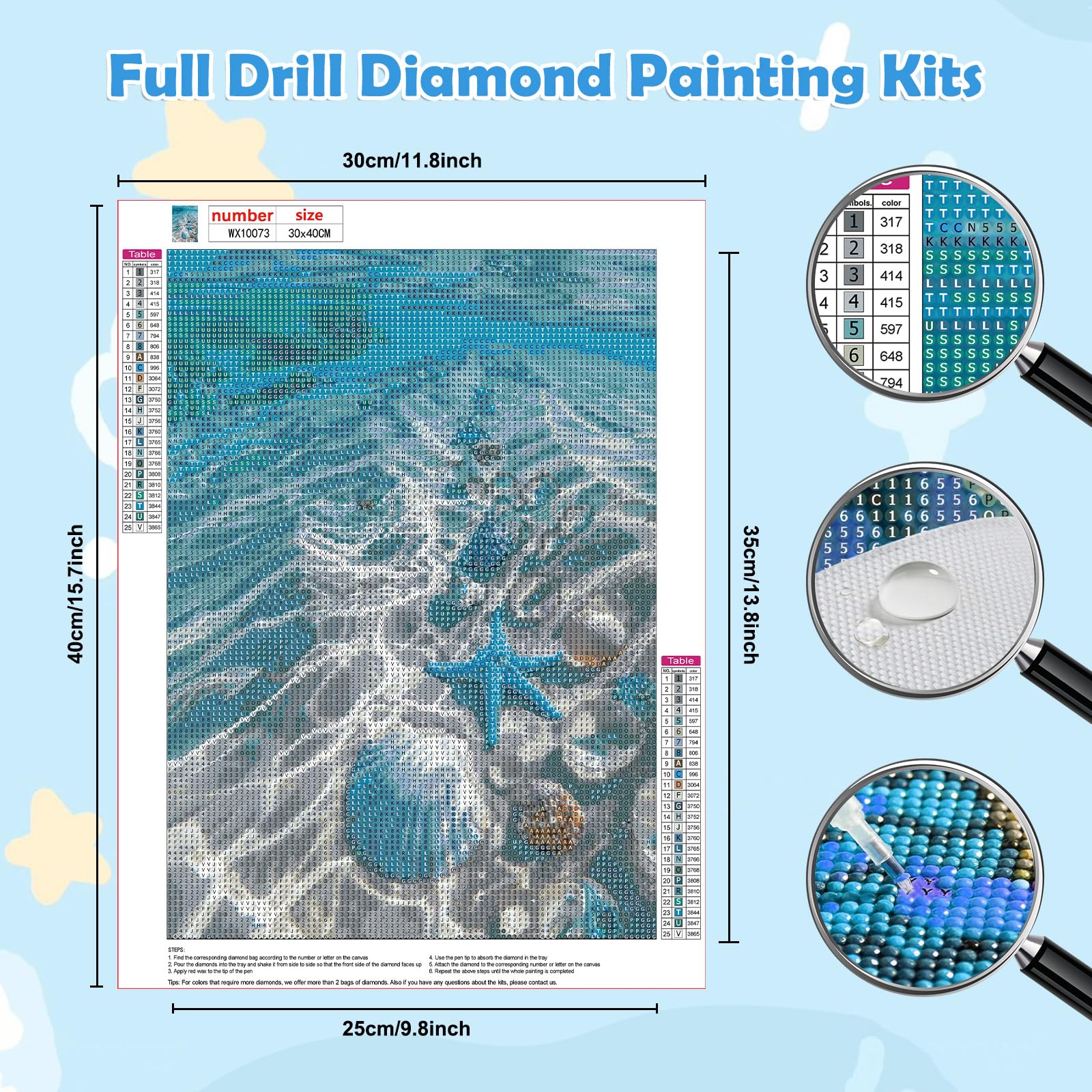 HEIBAGO Sea 5D DIY Diamond Art Painting Kits for Audlts Full Drill Shells Diamond Painting for Beginners Rhinestone Embroidery Diamond Dots Set Landscape Gem Art Crafts for Home Decor 30x40cm - Image 2
