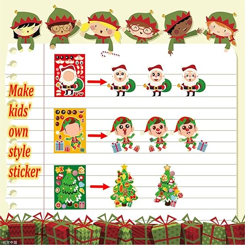 Miniatura 4 de 48 hojas de calcomanías de Navidad para niños juegos de fiesta de Navidad haz tus propias calcomanías faciales de Navidad manualidades con Navidad
