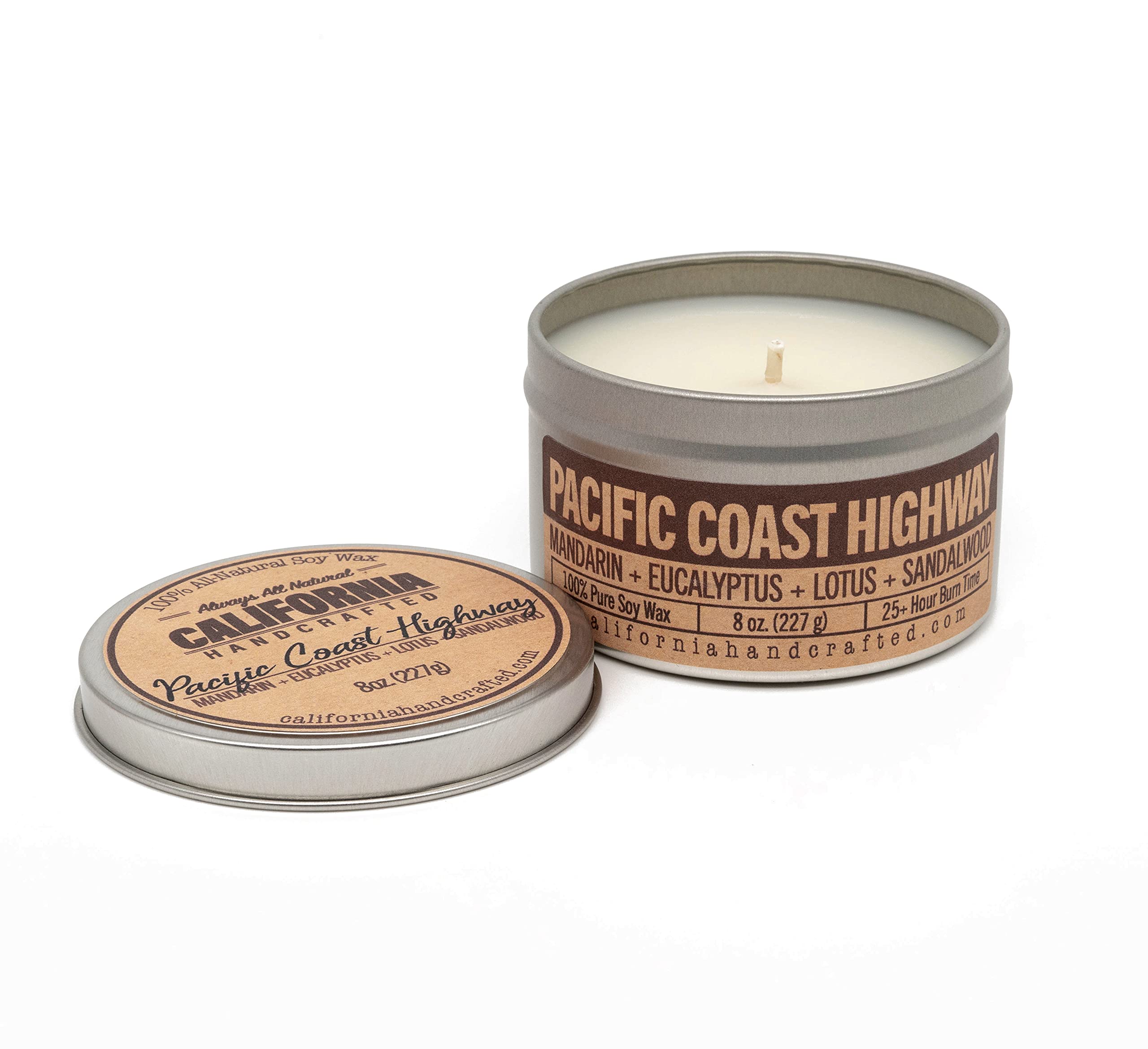 California Handcrafted Pacific Coast Highway Soy Candle - Mandarin, Eucalyptus, Lotus & Sandalwood