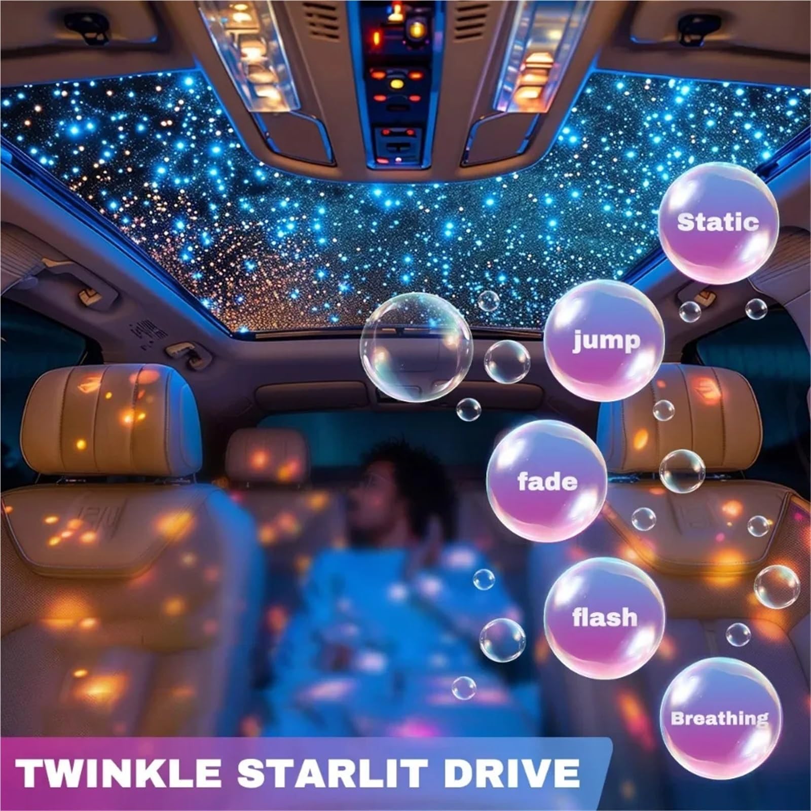 Kit de luces LED fibra óptica for techo coche, 12 W, 500/1000 unidades, con control por aplicación música RGB Meteor Alta Eficiencia(075mm 500 2M)