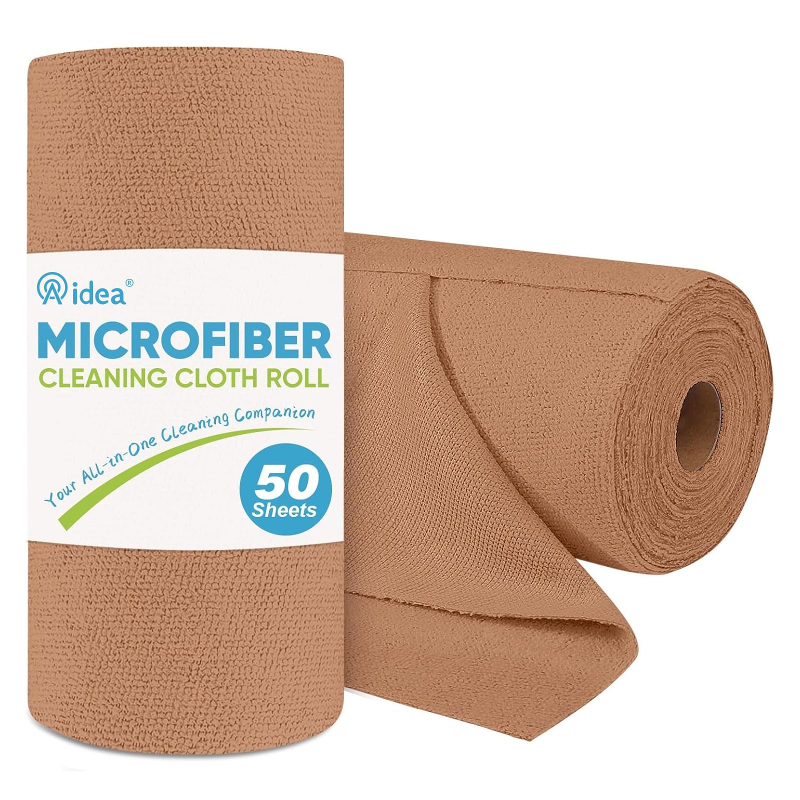 AIDEA Microfiber Cleaning Cloth Roll, Shop Towels 50PK, Microfiber Towel, Washable Shop Rags Reusable Paper Towel for Automotive, Workshop, House, Kitchen, Cleaning Supplies 11.5"×11.5" Coffee