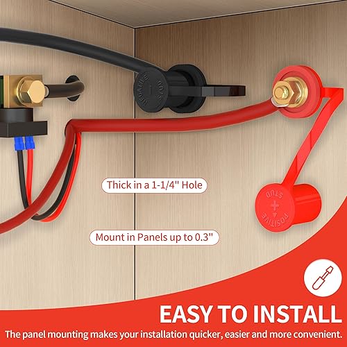 Miniatura 4 de Joinfworld Conectores de mamparo de batería de panel pasante, 38 pulgadas, perno de 250 A, kit de poste de salto de carga de batería con cubierta