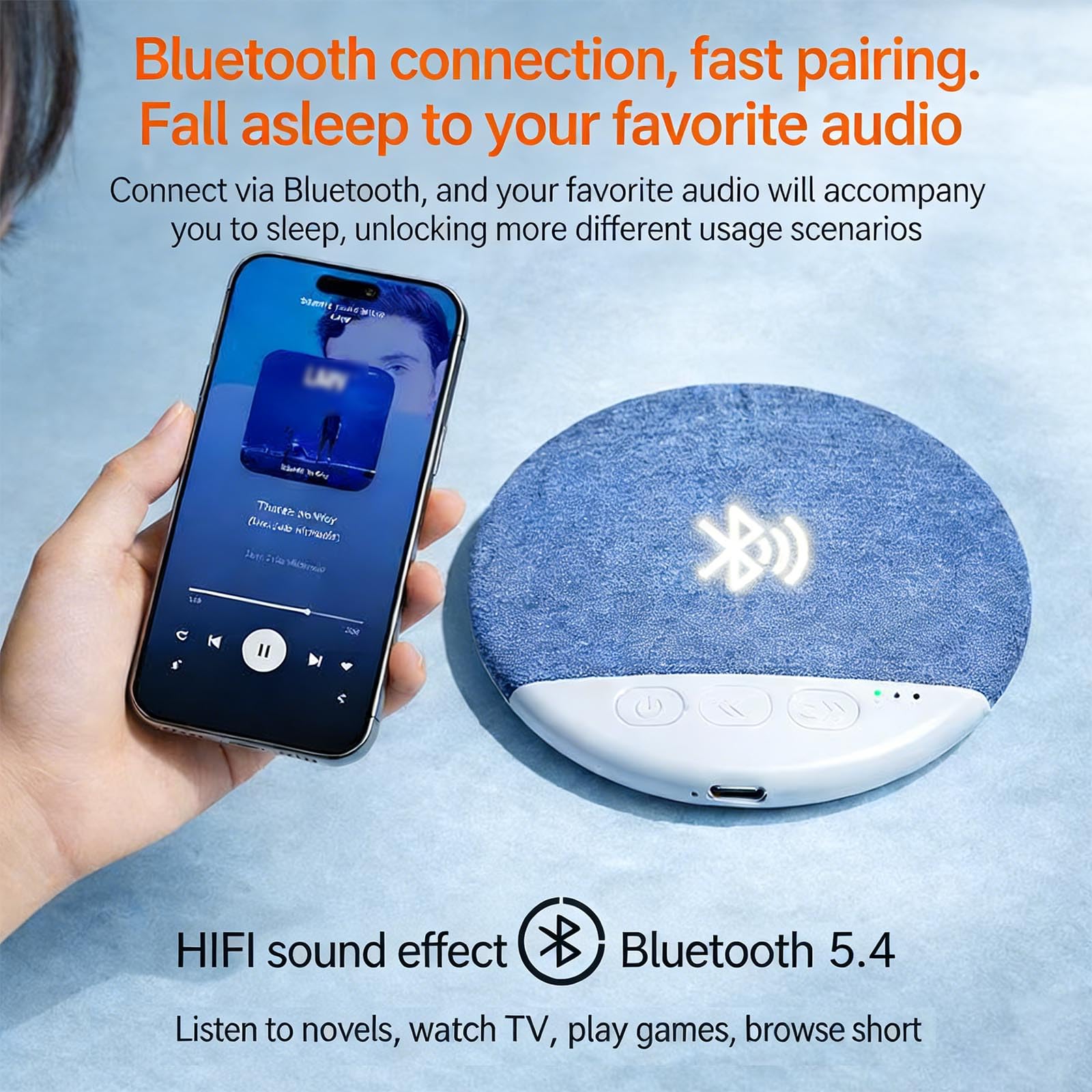 Bluetooth Pillow Speaker for Sleeping, Mini Portable Under Pillow Speaker with White Noise Timer Wireless Sleep Aid, Stereo Bass Private Sleep Headphones for Adult (Pink) — view 3