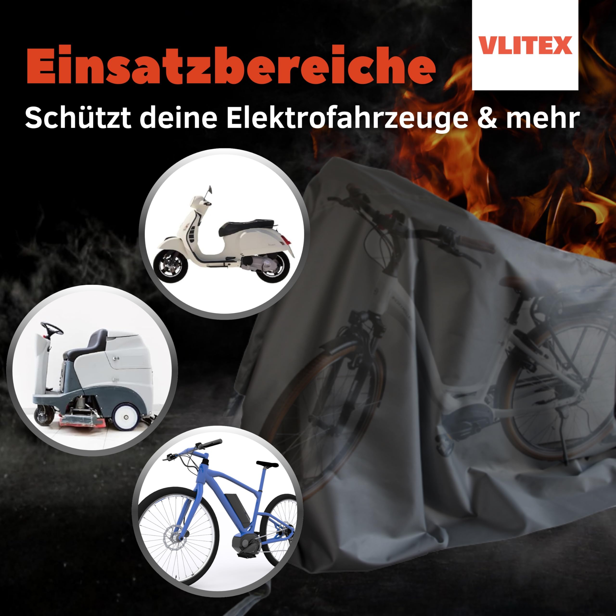 VLITEX techo de contención de incendios 3 x 4 m | manta ignífuga | para caja de rejilla barredora de e-bike e-scooter, etc. | Manta ignífuga | Manta de protección contra incendios | Para la prevención