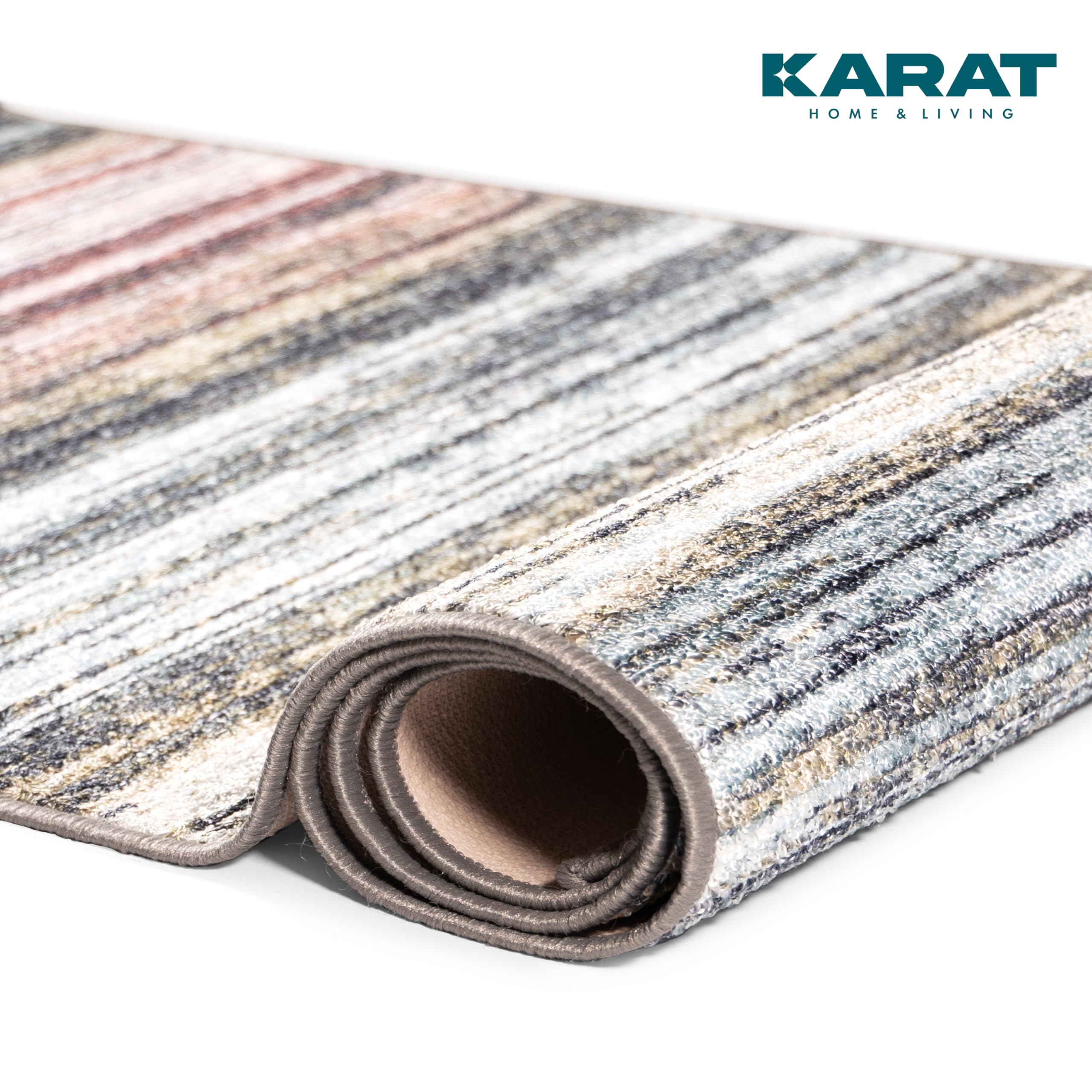 KARAT Teppich Läufer für Küche, Flur & Wohnraum Küchenläufer - Rutschfester Moderner Flurteppich für Wohnzimmer & Schlafzimmer Meterware nach Maß, Beige-Rot, 80 x 450 cm (Cudillero)