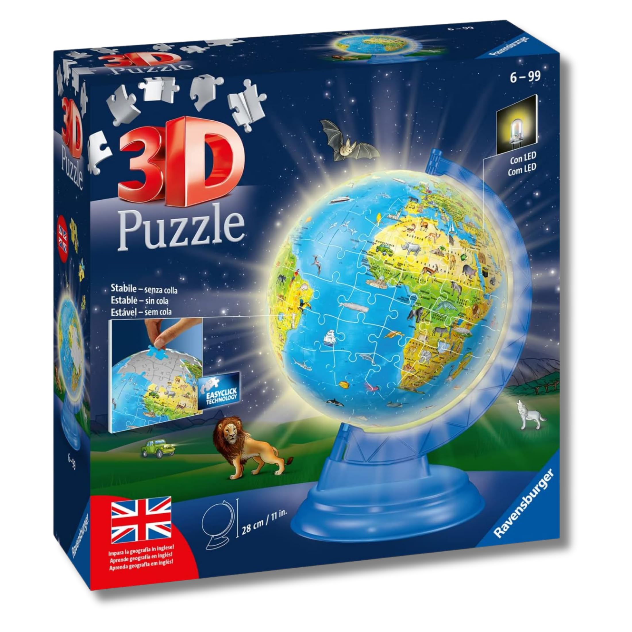 Ravensburger - Puzzle 3D Globo Terráqueo con Luz | Puzzles 3D para Adultos Y Niños 6 Años O Más | Maquetas para Montar 180 Piezas | Regalos Niños 6 Años | Eclipse Solar