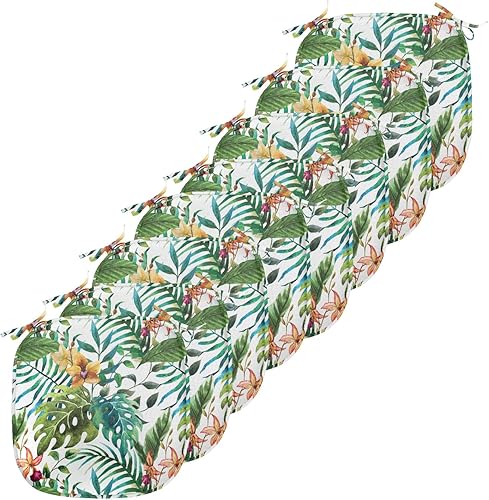 Ambesonne Leaf - Juego de 8 cojines de asiento para silla, estilo vintage retro de los años 60, parecen plátano, palmera, hojas, flores, hibisco,