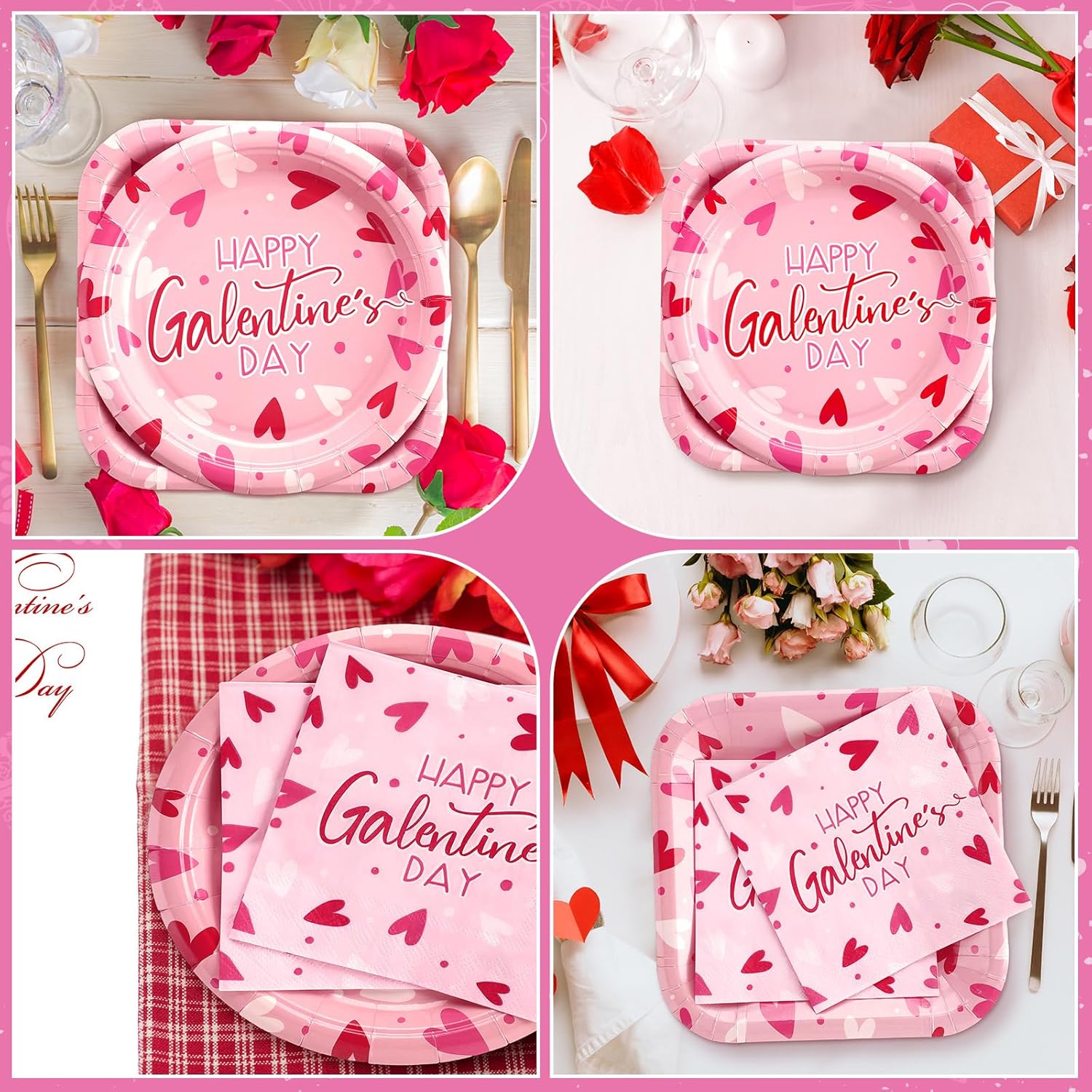 Gerrii Galentines Day Decorations Galentine's Day Plates and Napkins Disposable Dinnerware Set Includes 30 Square 30 Round Themed Plates and 140 Napkins for Dinner Party Decoration