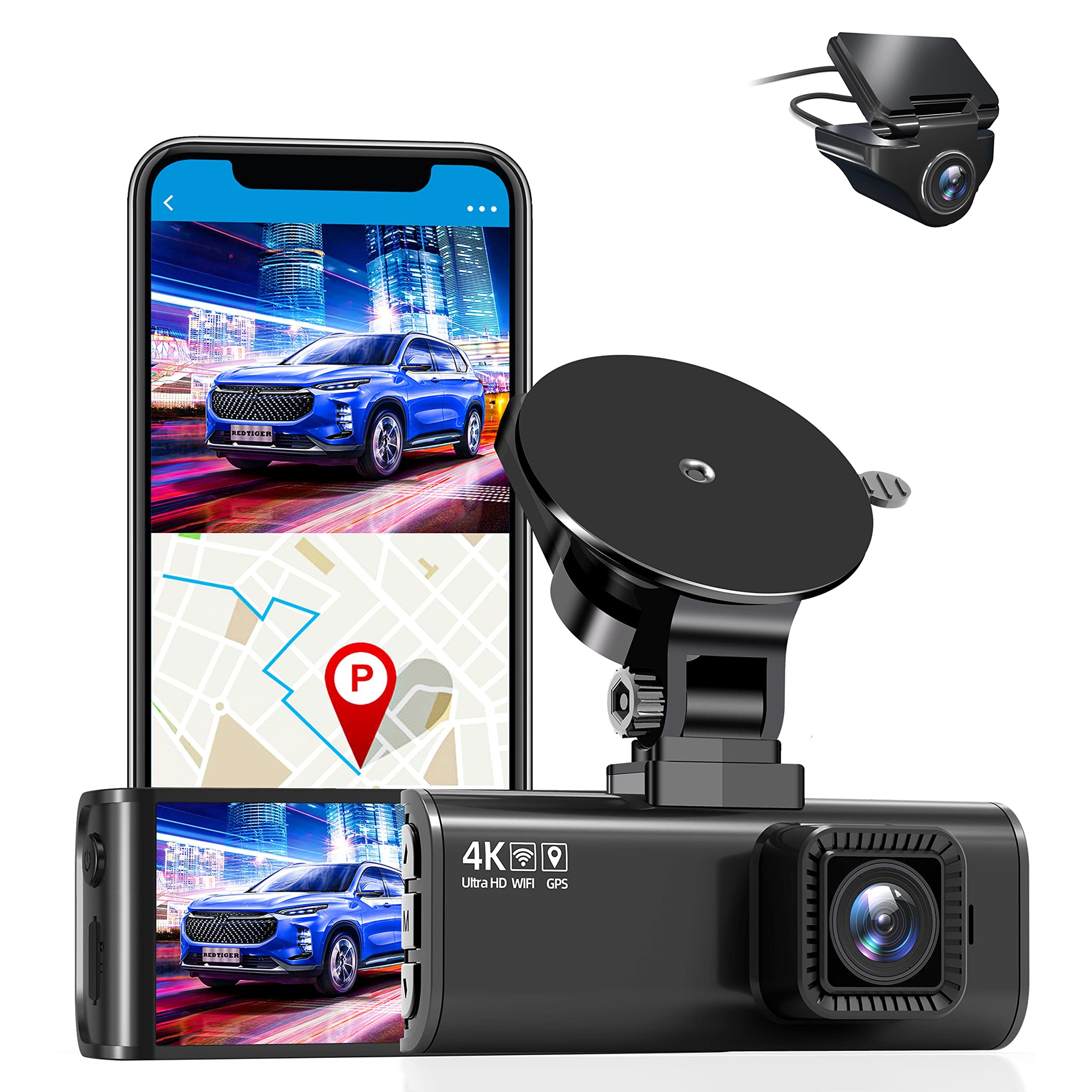 REDTIGER F7N-S 4K Dual Dash Cam Front and Rear Car Camera with Wi-Fi GPS
