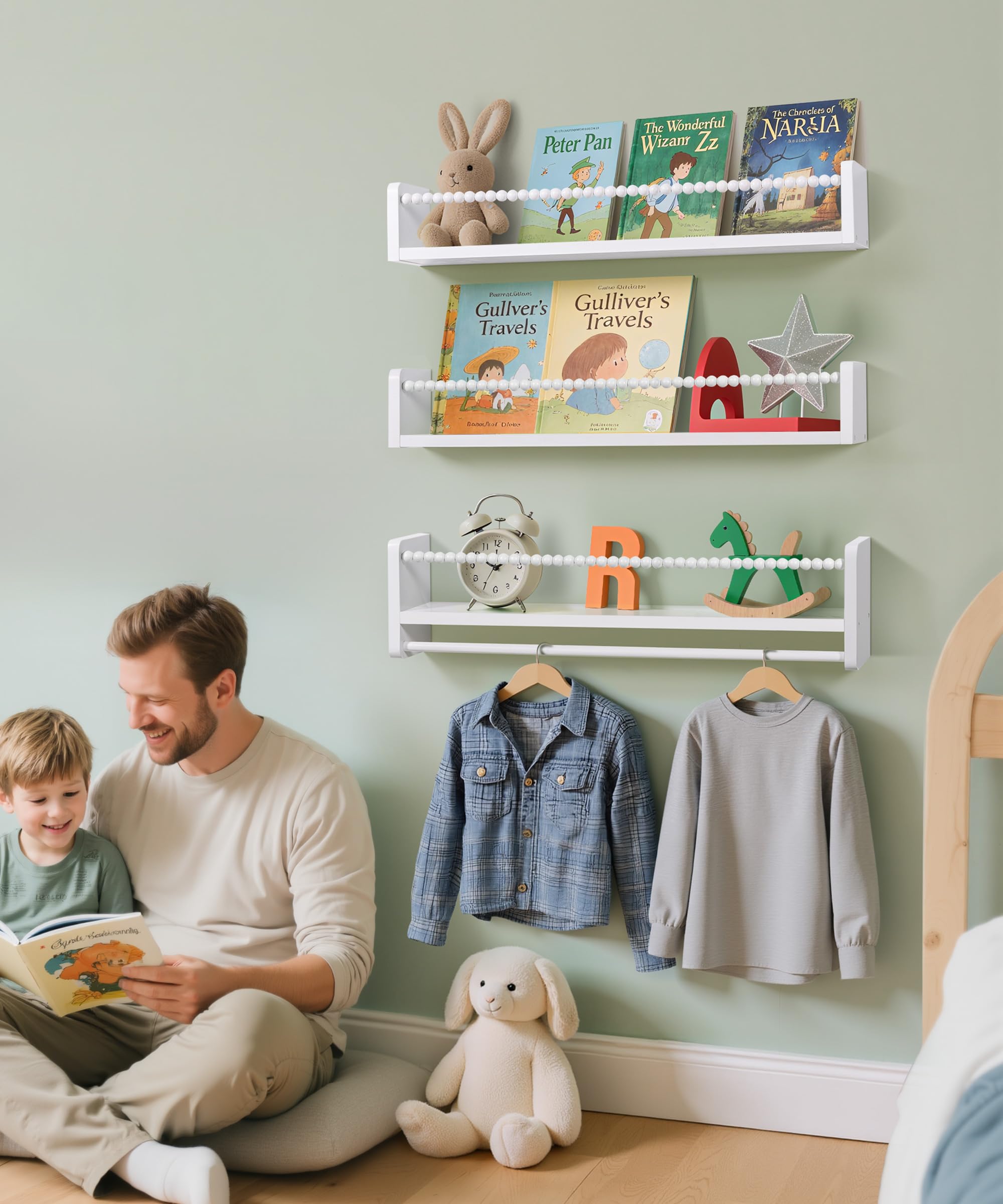Estantería Infantil, Libreria Infantil Blanca con Barra de Perlas | 58cm Estanteria Libros Infantil Juego de 3, Biblioteca, Almacenaje, Decoración, para Libros, Juguetes para Cuarto Infantil