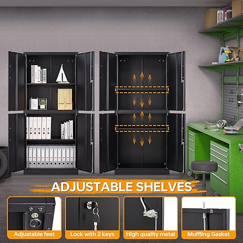 Miniatura 108 de STANI Armario de almacenamiento de metal para garaje con cerradura, archivador de acero con cerradura de 71 pulgadas, gabinete de almacenamiento de