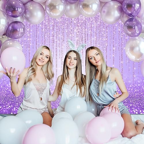 Miniatura 4 de Avezano Telón de fondo morado con purpurina para fiesta de cumpleaños de niñas, sesión de fotos dulce de 16 pulgadas, color morado, brillante,