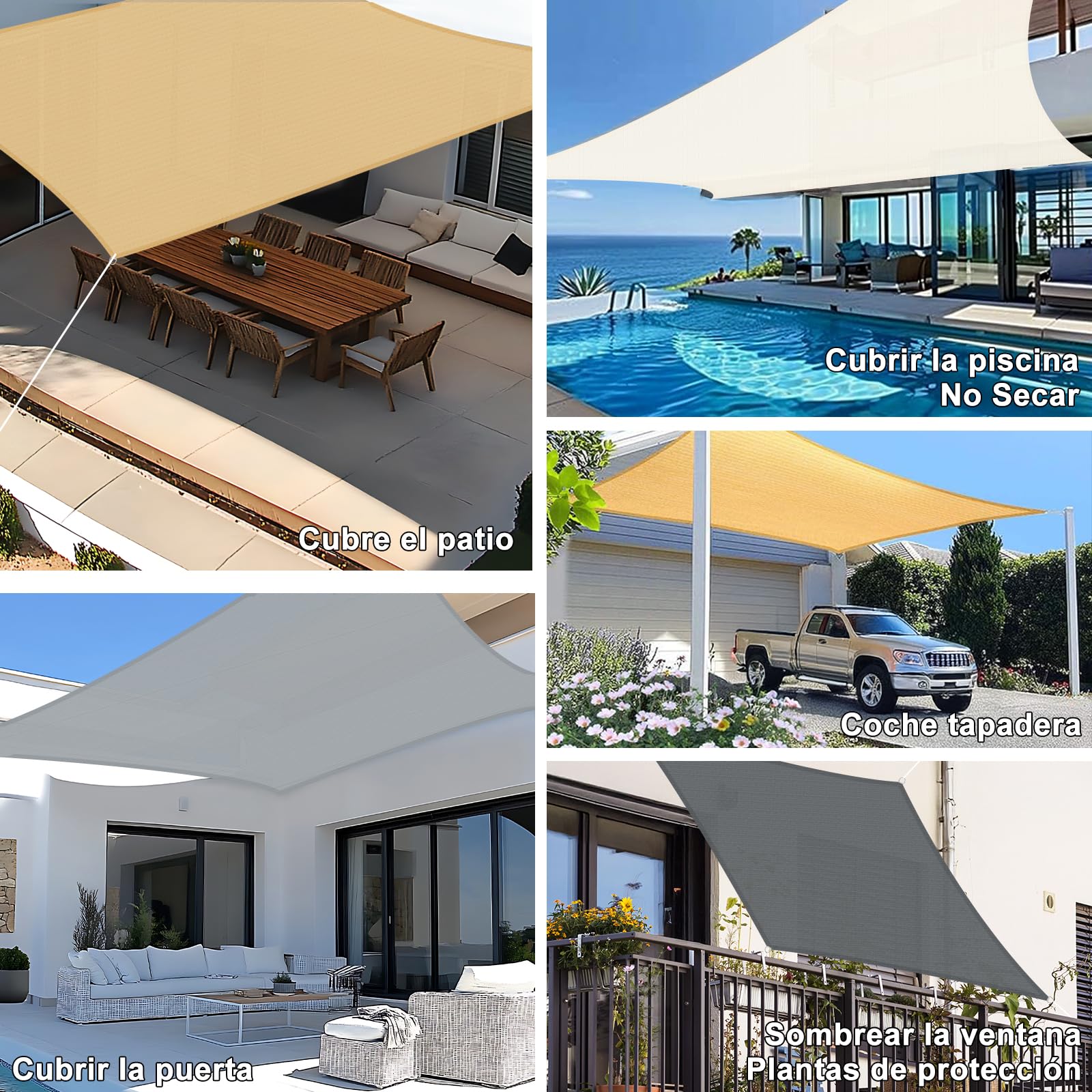 SUNNY GUARD Toldo Vela de Sombra Rectangular 2x4m HDPE Transpirable protección UV para Patio,Jardín, Exteriores, Terraza, Color Gris Antracita