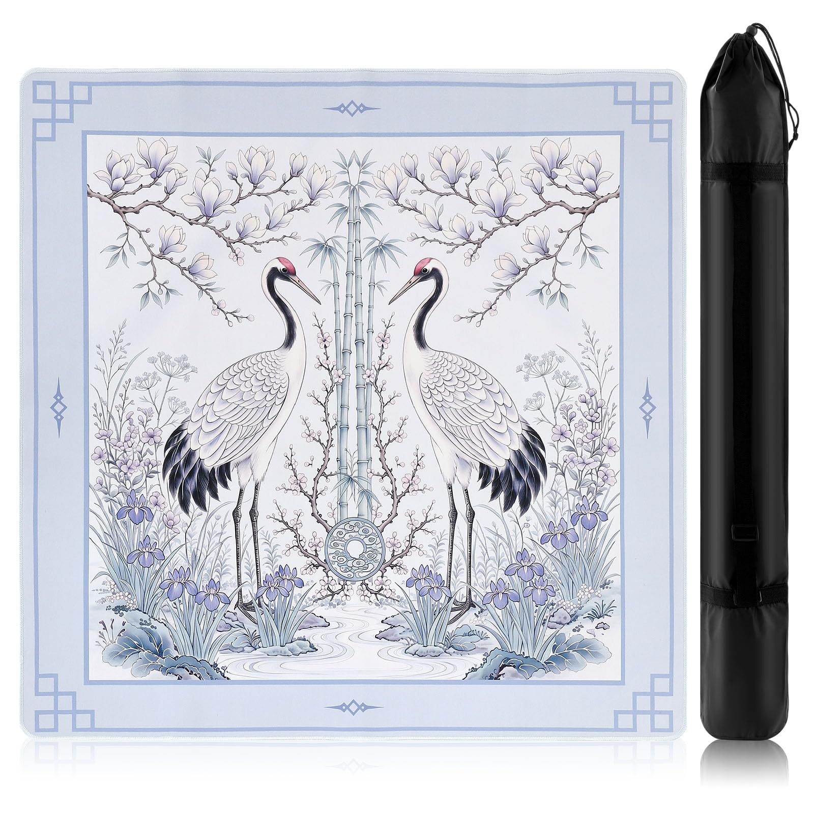 Dunzy 33 '' x 33 '' Mahjong Mat con borsa, blu, gru coronata rossa