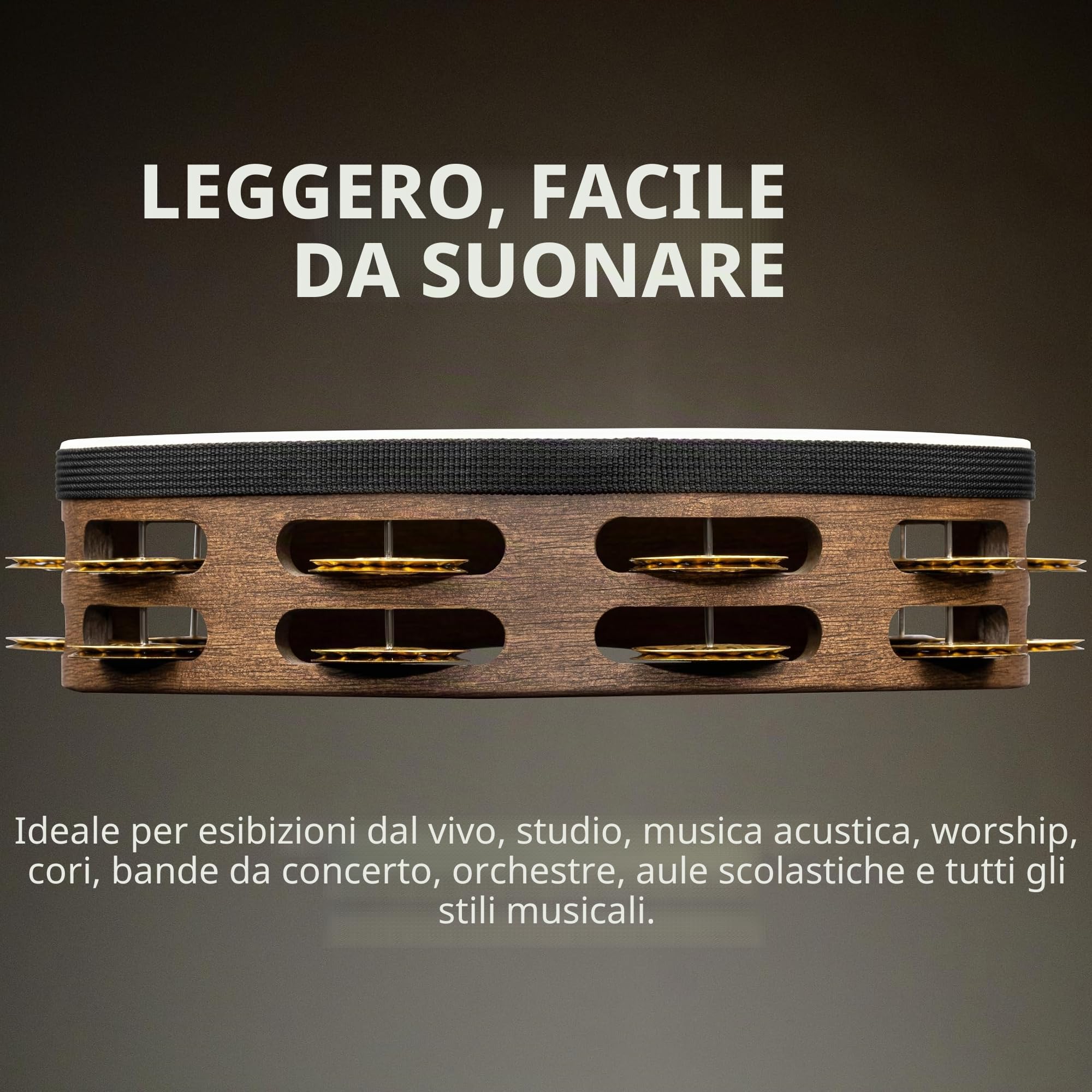 Meinl Percussion TAH2V-WB - Tamburello in legno con testa di pelle di capra e 2 file di sonagli in ottone nel telaio, diametro: 25,40 cm (10''), colore marrone noce