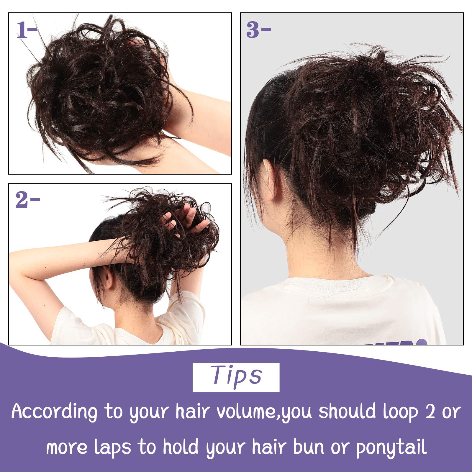 Amazon.com : 4 Pcs Messy Hair Bun Straight Hairpiece Tousled Updo for Women  Hair Extensions Short Ponytail Elastic Scrunchies Curly Hair Accessories  (Darkest Brown/4A, Basic Style) : Beauty & Personal Care