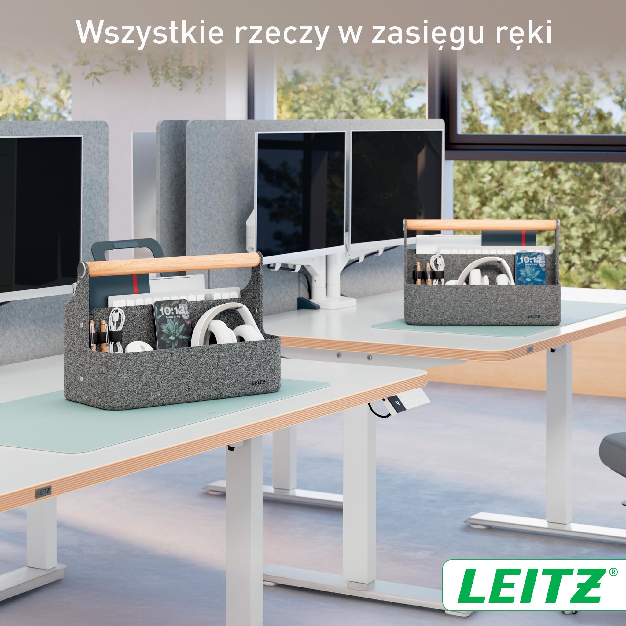 Przenośny Organizer Leitz Fabric z Uchwytem - Składany Organizer na Biurko z 4 Przegródkami z Ochronnych Materiałów z Recyklingu - 38 x 19 x 26 cm
