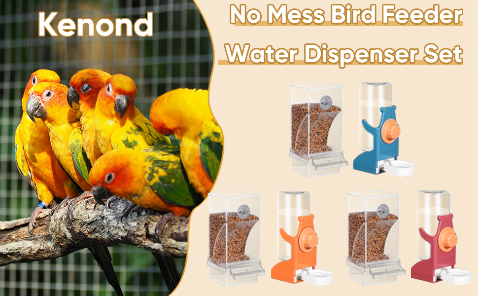 Kenond No Mess Bird Feeder Water Dispenser Set, Automatic Parrot Feeder Cage Accessories, Clear Parakeet Seed Container Food Drinker for Cage, Cockatiel Finch Lovebirds Budgies Canary (Blue) - image 8