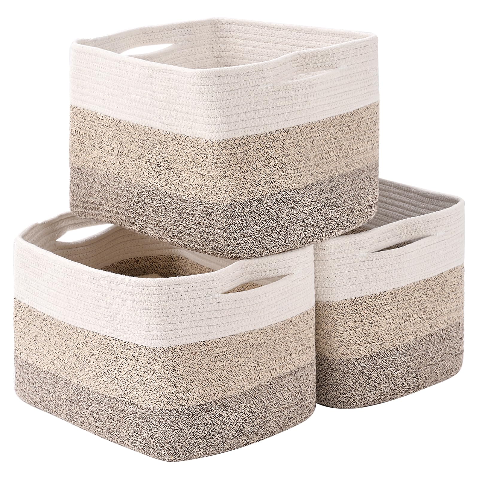 Storage Basket for Organizing | 15"x11"x9.5" Large Woven Baskets for Storage| Cotton Rope Storage Basket for Books | Baby Organizing Baskets | Cotton Rope Baskets for Storage |Toy Storage Basket for Nursery |Closet Baskets for Shelves| Decorative Baskets