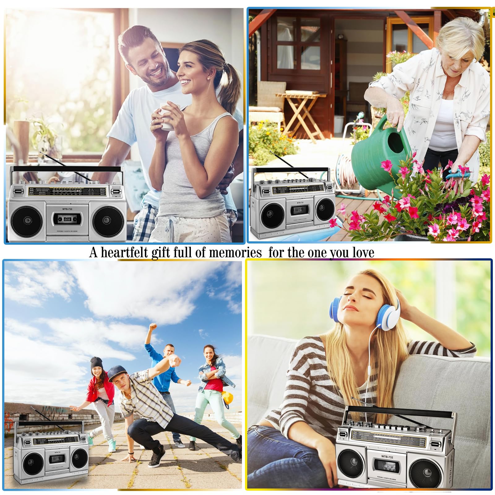 Boombox Rétro Années 80 Bluetooth Lecteur Cassette Radio AM/FM/OC 24W Portable USB Micro SD