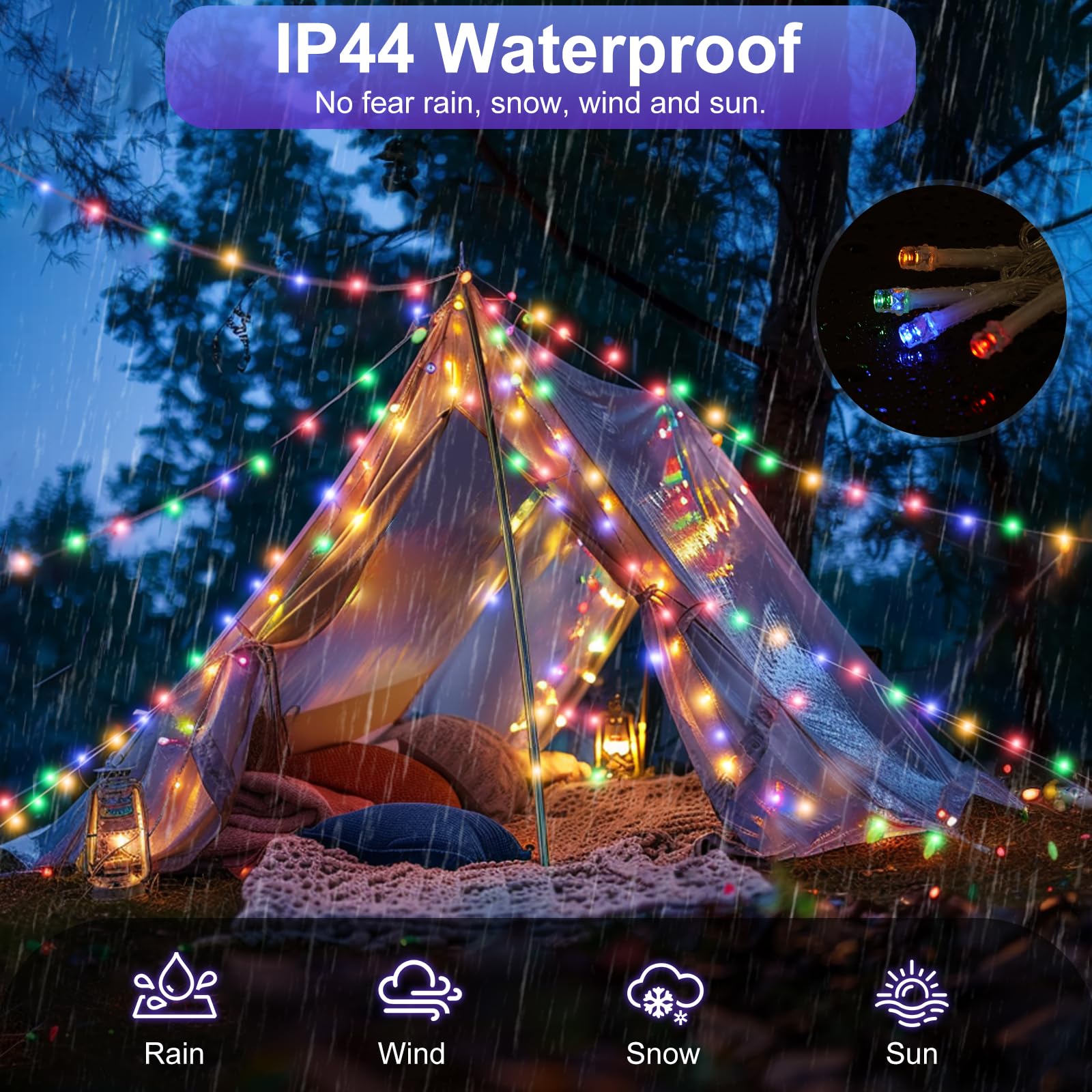 Guirlande Lumineuse Noël Realky - 5M 50LED - 8 Modes - Piles AA - IP44 - Intérieur/Extérieur