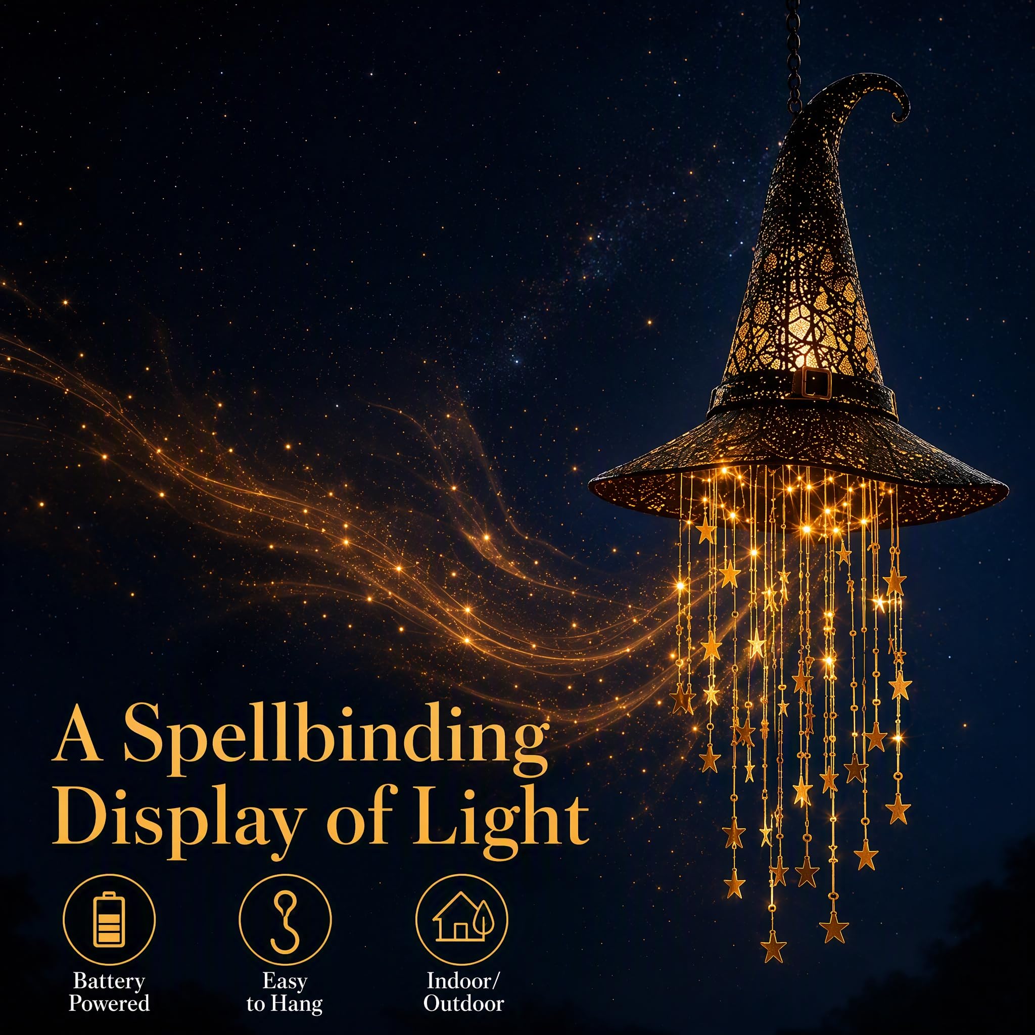 Lighted Witch Hat Wisząca Chime, LED Halloween Decorations Outdoor, 2 szt