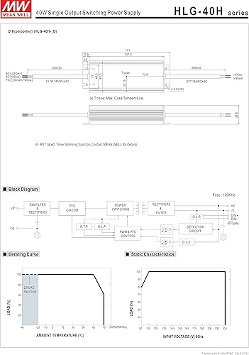 Miniatura 3 de [PowerNex] Mean Well HLG-40H-54B 54V 0.75A 40.5W Fuente de alimentación LED de conmutación de salida única con PFC