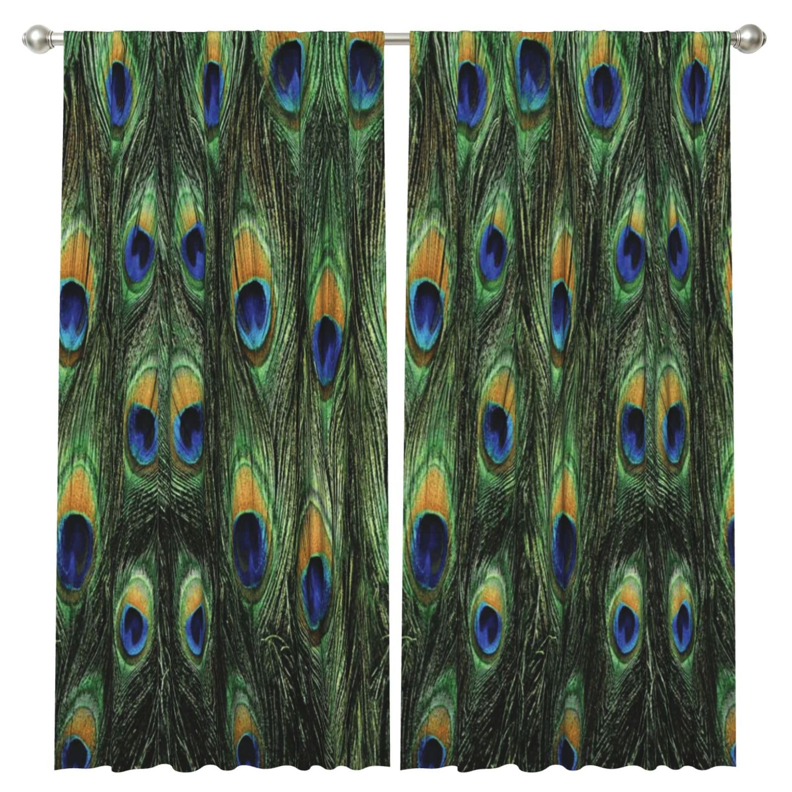 InOmak Peacock Tail Feathers, 2 Panels Window Curtains 52 x 84 Inch Blackout Curtains for Living Room Bedroom