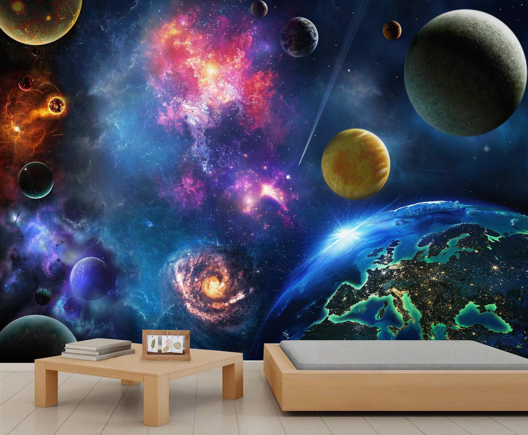 Qdjkbl Women's Colorful Nebula Galaxy Wallpaper Universe Planet Space Wall Murals Mural Space Theme Home Decor Solar System Starry Sky Wallpaper For Bedroom Living Room 430 X 300 Cm