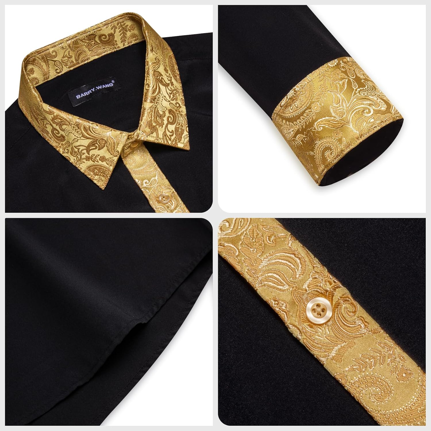 Barry.Wang Mens Business Shirts Long Sleeve Button Down Formal Shirt Collar Cuff Contrast Casual Dress Shirt Party Disco - Image 5