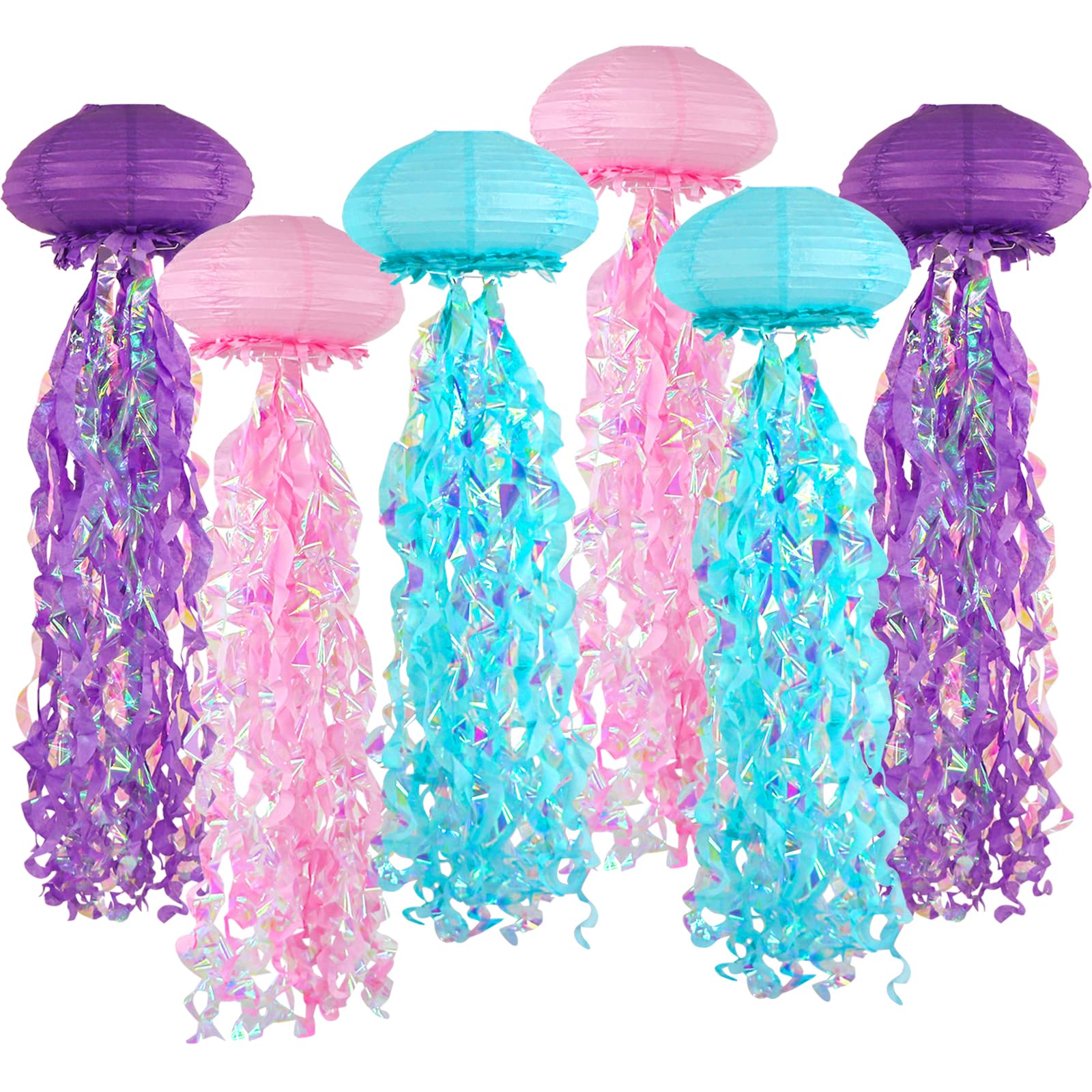 Ycitusi Jellyfish Paper Lanterns, Under The Sea Party Decorations, 6pcs Hanging Jelly Fish for Mermaid Ocean Themed Birthday Party Decorations (Purple Pink Blue)