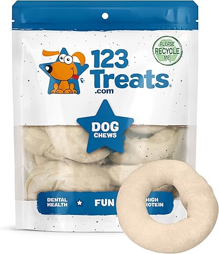 Miniatura 1 de 123 Treats  Masticables de donas para perros de piel de res (10 unidades)  Donas de cuero crudo, tamaño del círculo de 3.5 pulgadas, donas