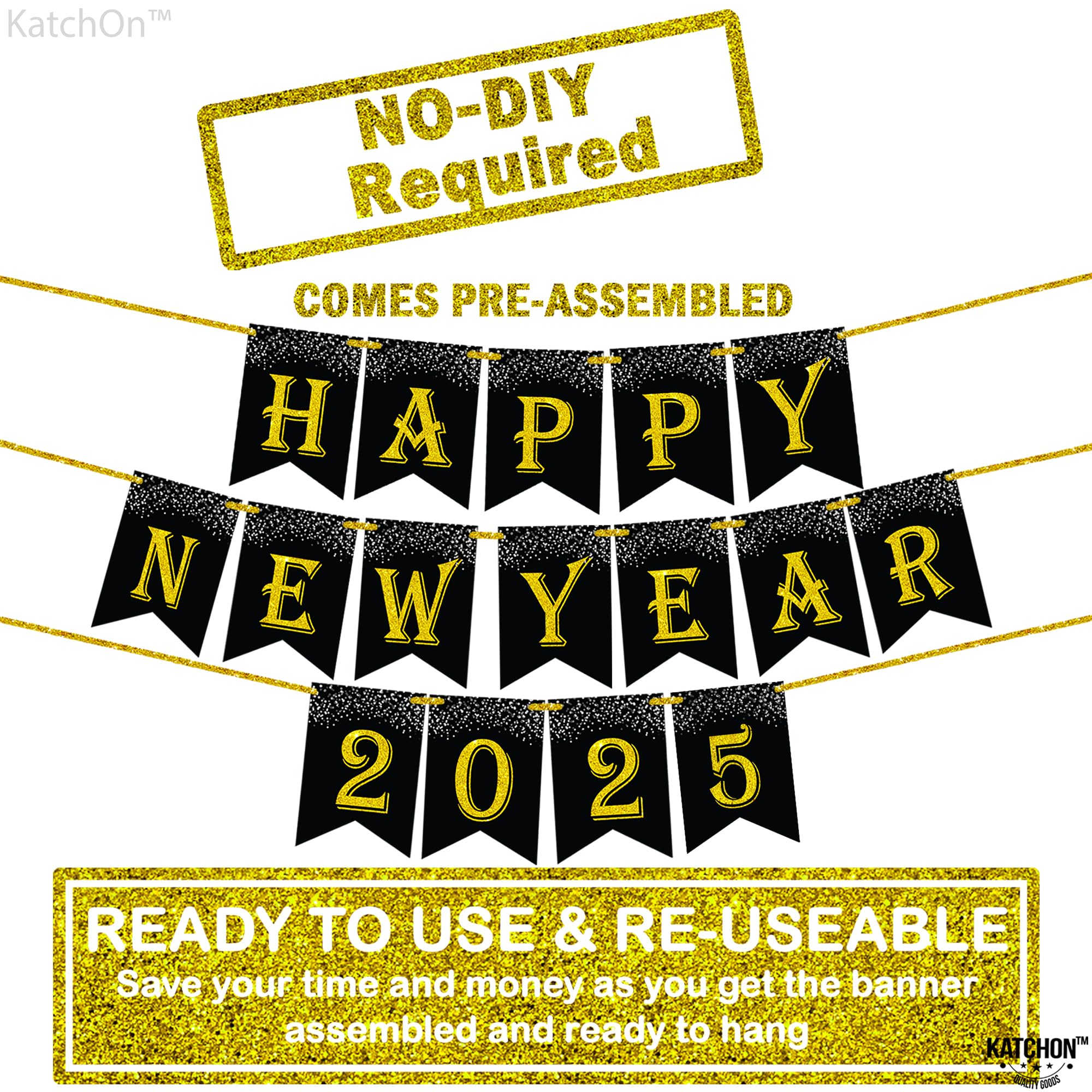 Snapklik.com : Glitter Happy New Year Banner 2025 - Large 10 Feet, No ...