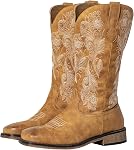 SheSole Bottes de cow-boy à large calf femmes - Bold Cowgirl Western Square Toe, panneau d'étirement caché & Semelle intérieure coussinée pour un ajustement fiable
