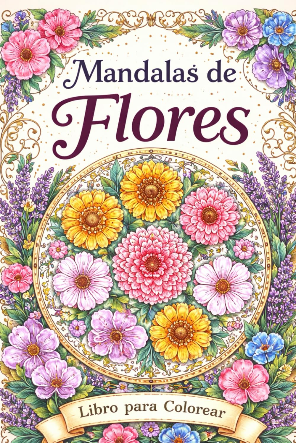 Mandalas de flores: libro para colorear