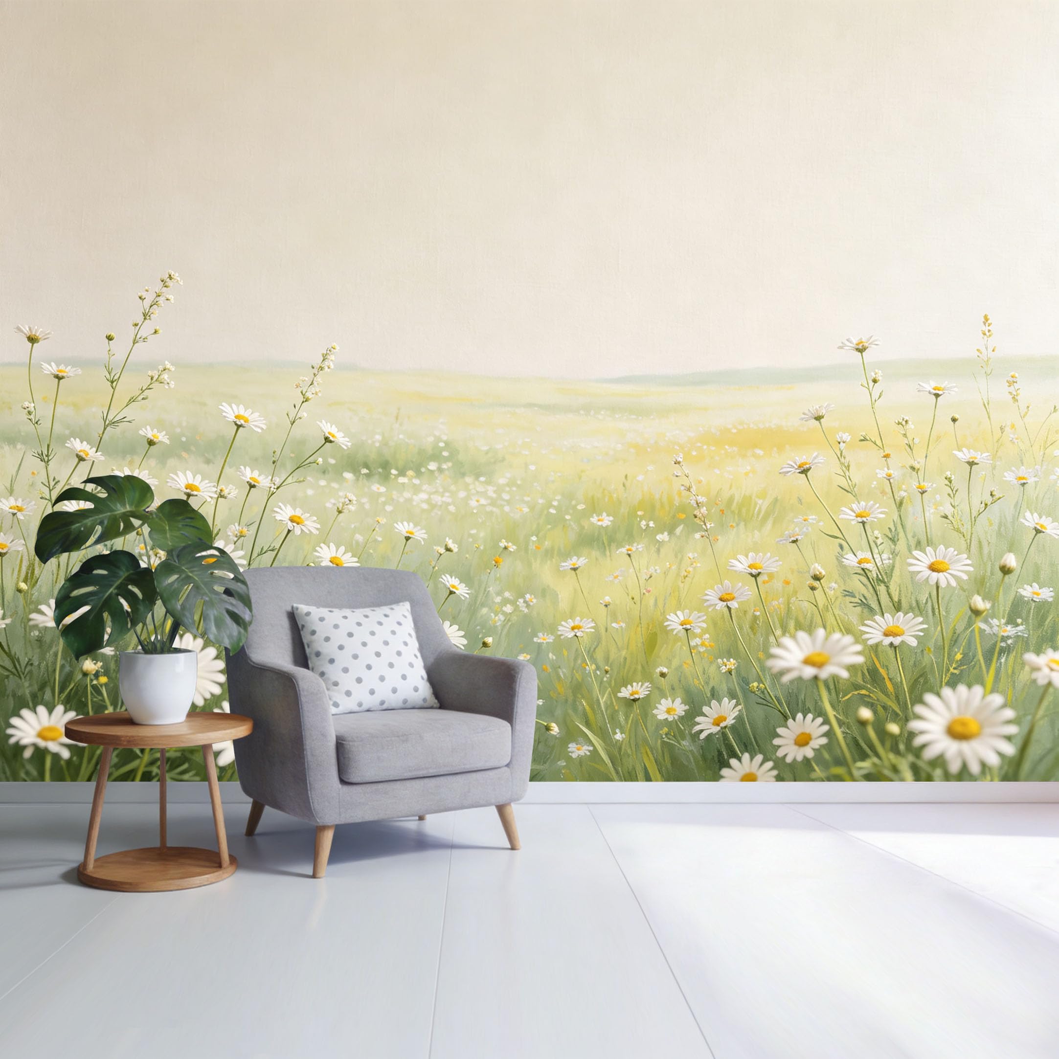 Custom Size Wall Mural Botanical Daisy Meadow Pastel Landscape Watercolor Style SelfAdhesive Wall Fabric Removable Wallpaper for Home Office Decor