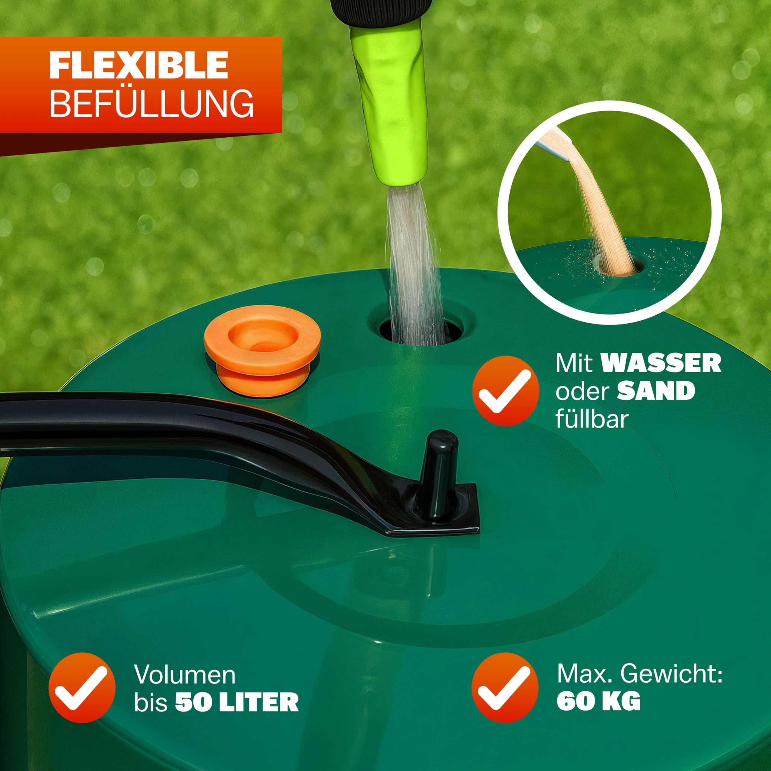 Gardebruk® Rasenwalze 60cm 50L gepolsterter Griff Schmutzabweiser befüllbar Handwalze Rasenroller Gartenwalze Ackerwalze
